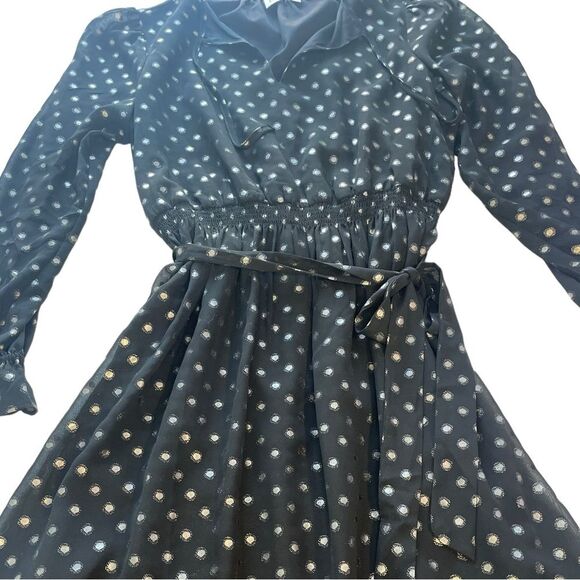 Gap Black Metallic Polka Dot Long Sleeve Midi Dress Women’s Size Small - Picture 5 of 9
